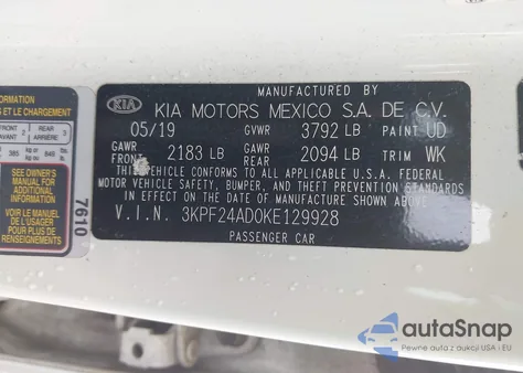 2019 Kia Forte Lxs from USA, damaged, VIN 3KPF24AD0KE129928